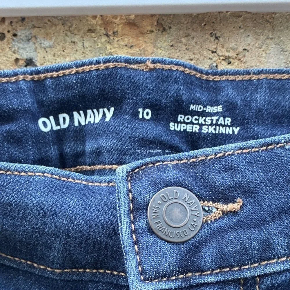 Old Navy Rockstar Girls Mid-Rise Super Skinny Skinny Blue Jeans Size 10